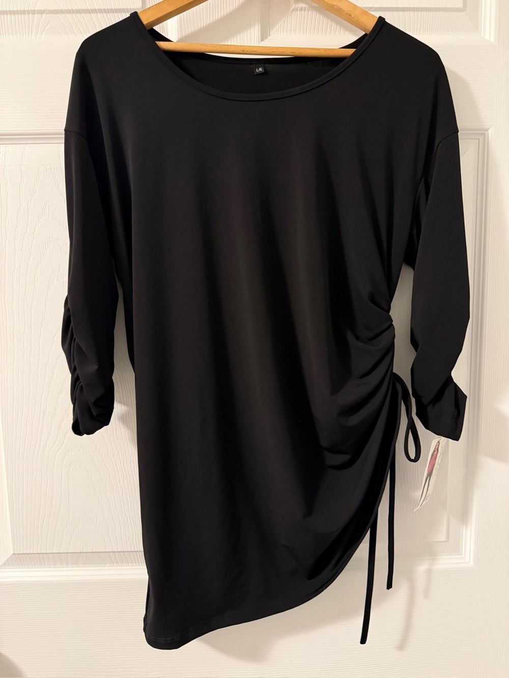 Rapz Women’s Large Black Ruched Drawstring Top NWT $65 Style 4772